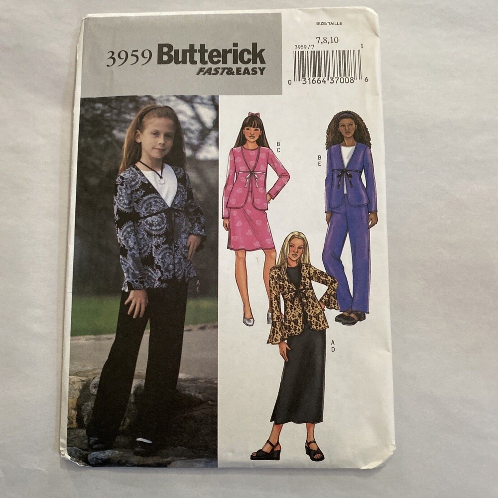 Butterick 3959 UNCUT Girls Fast/Easy Jacket Top Pants Sewing Pattern 7, 8, 10